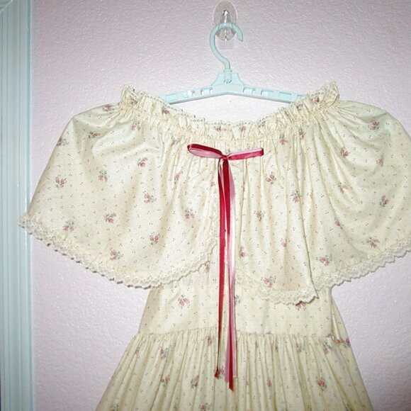 70s Vtg Midi Dress & Petticoat Size XXS Tiered 2 Piece Cottagecore Boho Prairie - Picture 2 of 12